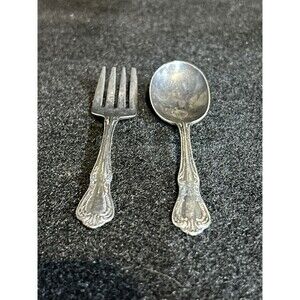 Vintage WM. A. ROGERS / ONEIDA LTD Silverplate Child Toddler Spoon & Fork Set B1